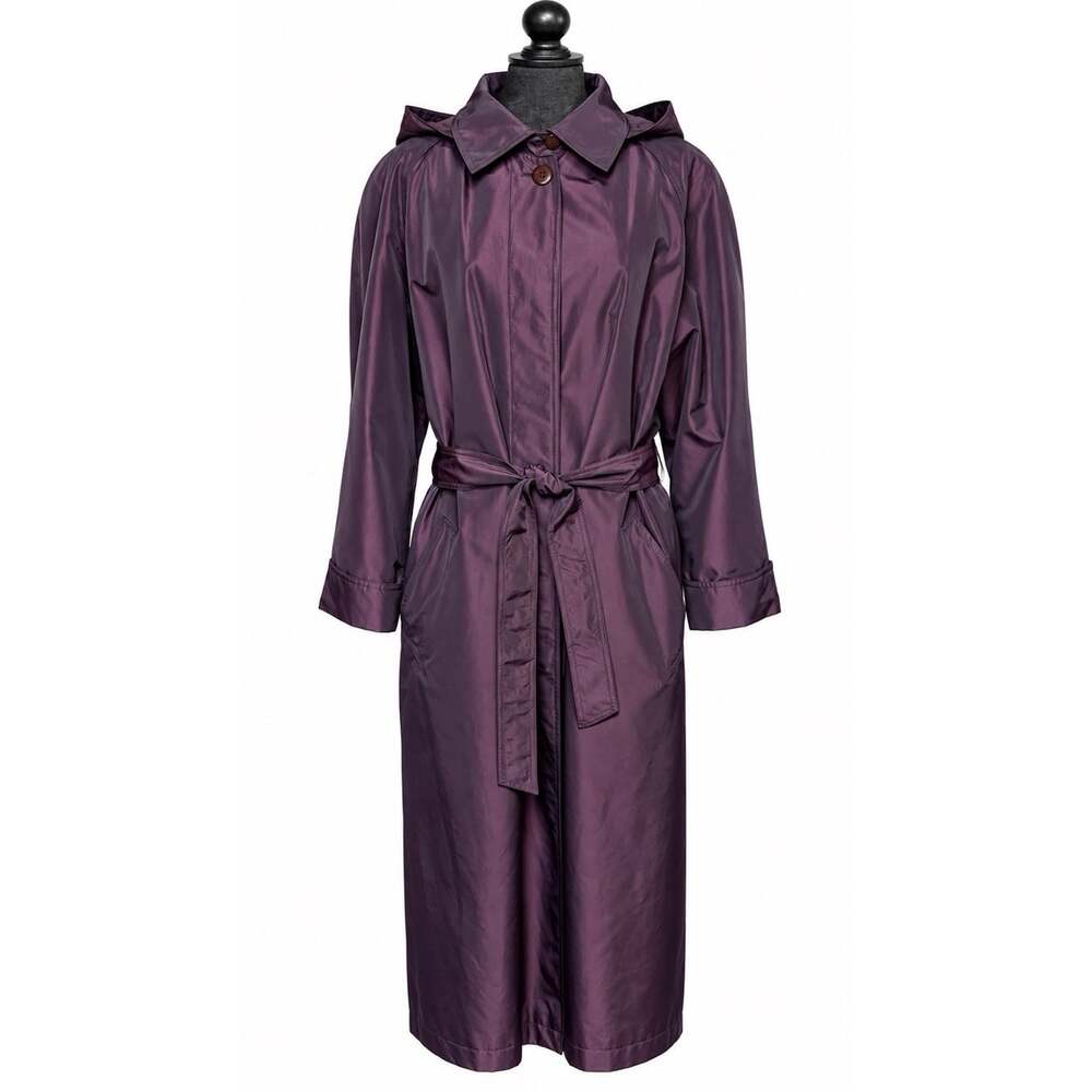 FS Rainwear Womens 14 Eggplant Long Hooded Trench Coat Zip-In Warm Liner Luxury
